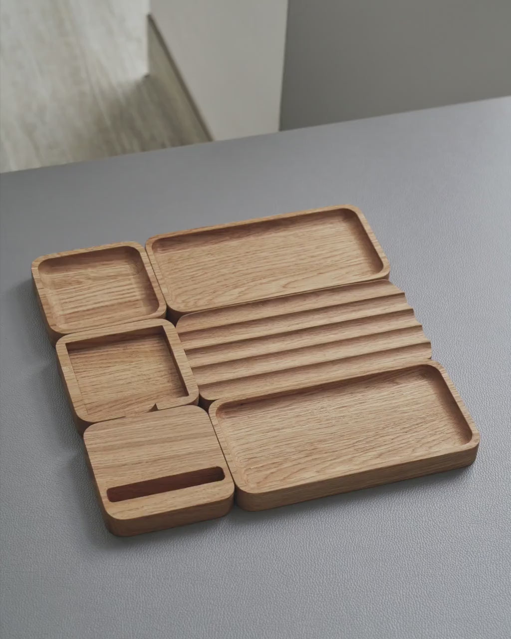 Wooden Desk Organiser Tray with Compartments - Design 4 (Modular Set)