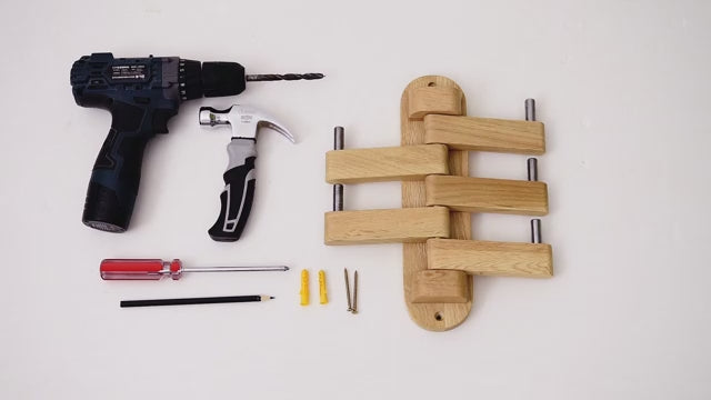 Vertical Wooden Wall Hanger - Foldable Hooks, Seasoned Pine