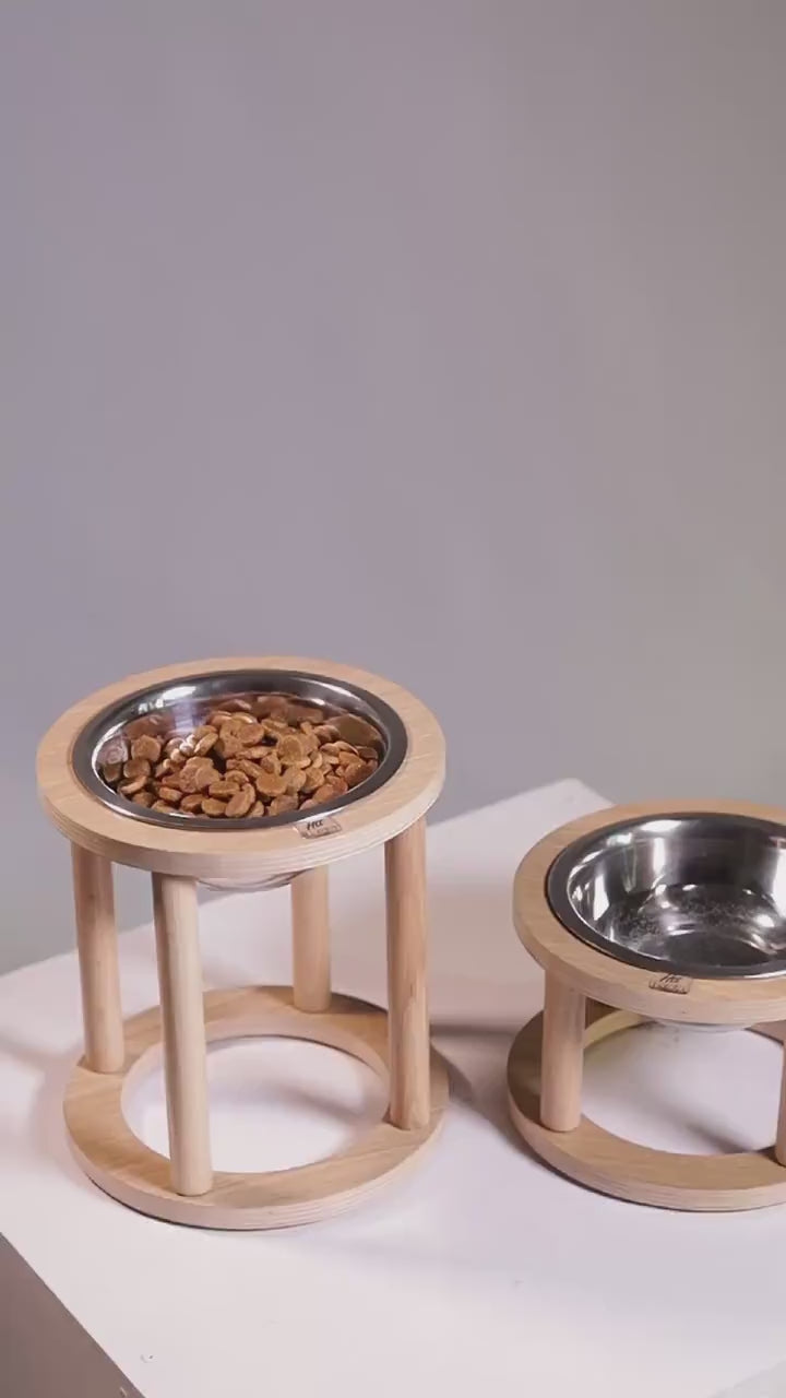 Wooden Dandi Pet Bowl Stand - Burmese Teak Rod, Single/Double/Triple Bowl