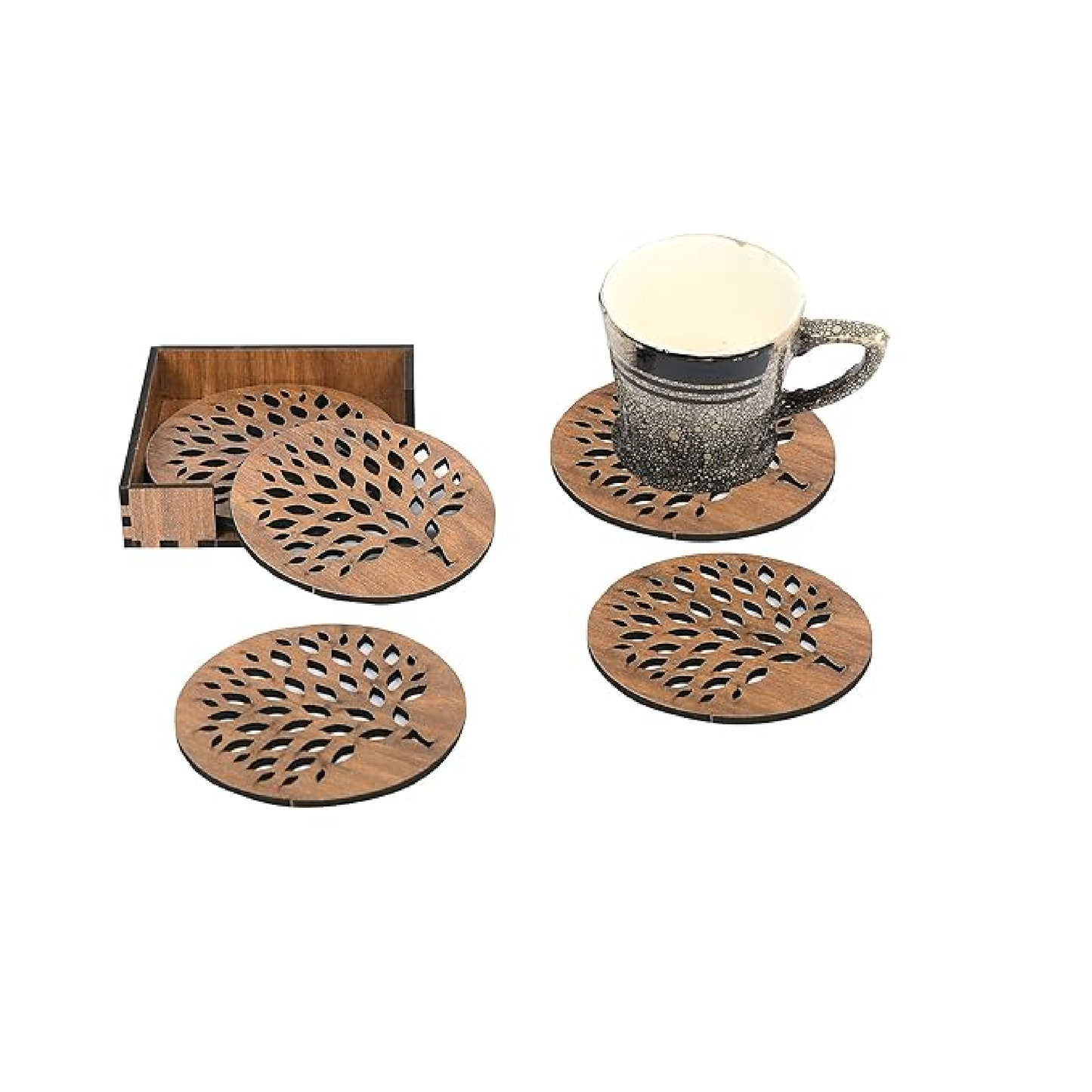 Wooden Golden Tree Tea Coasters Set of 6