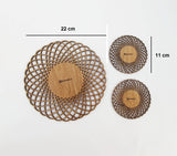 XSOURCE Wooden Round Placemats for Dining Table Placemats Set of 3 Heat Resistant Place Mats, Wooden Table Mats Non-Slip Stain Resistant Kitchen Table Placemats (Big 1 Pc : 22cm,,Small 2 Pcs: 11 cm)