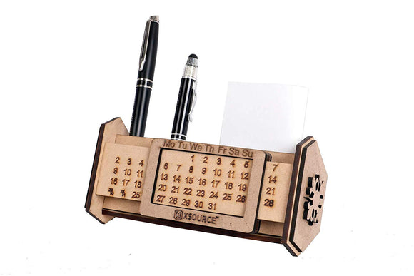 2 in 1 Wooden Desk/Table Calendar and Pen Stand with Super Calendar for Unlimited 20 Years Premium Handmade Wooden Pen Holder with Desk/Table Calendar